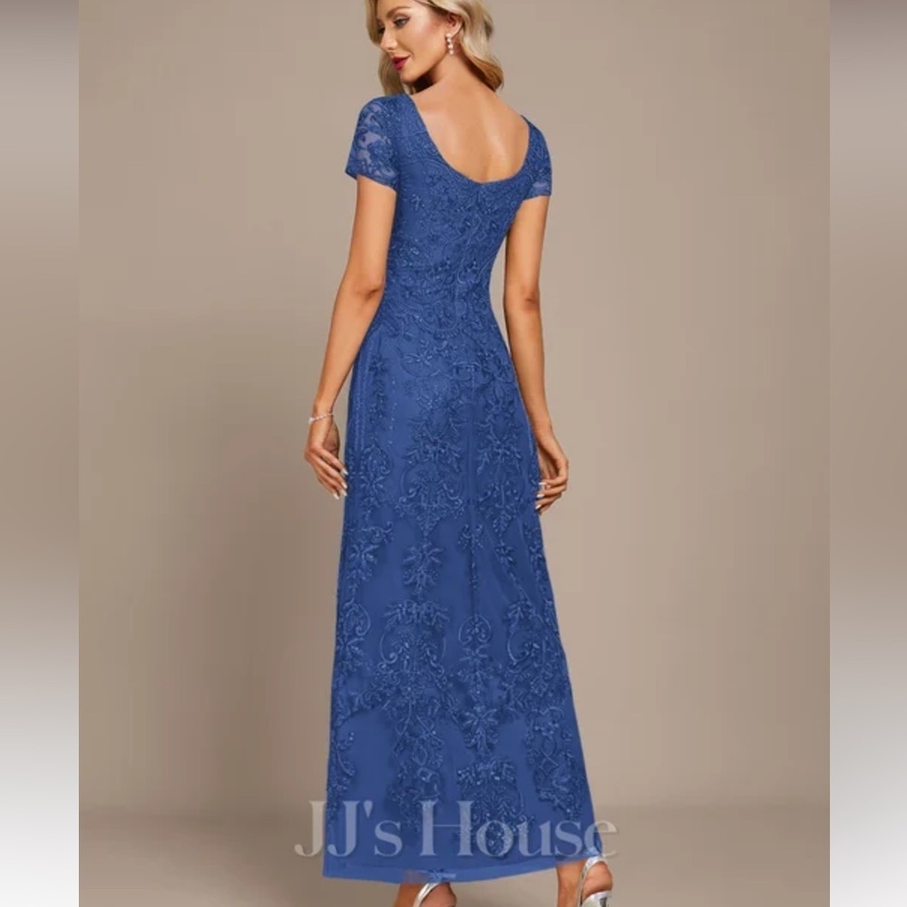 NWT JJ's House A-line Boat Neck Ankle-Length Lace Evening Dress With Sequins 10 - Picture 3 of 15